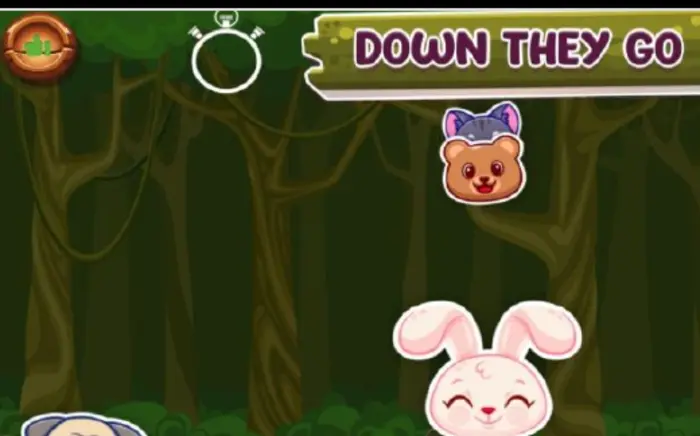 A woodland game screen with animal characters.